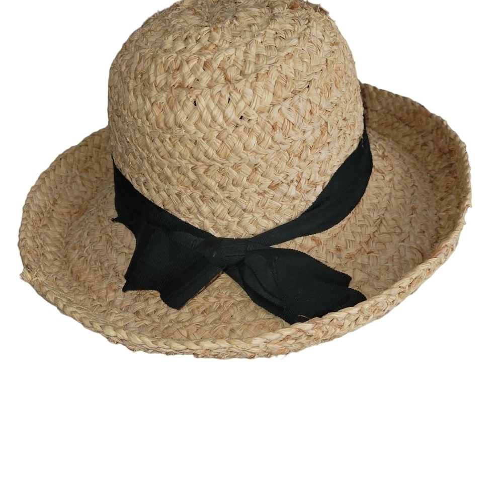 August Accessories Straw Hat with Black Bow